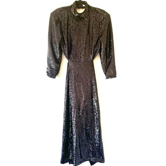 Cinq a Sept Black Sequin High Neck Backless Midi Dress Size 10 - Picture 7 of 9